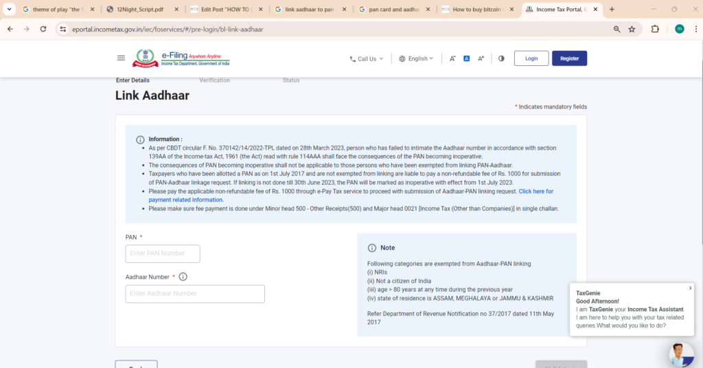 pan aadhaar link online